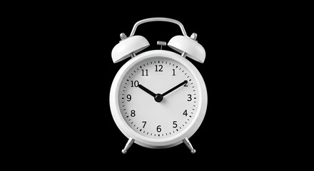 A white twin bell alarm clock showing 1011 against a black background