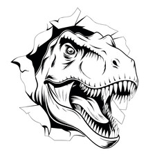 Roaring Dino Head Torn Paper Effect Graphic