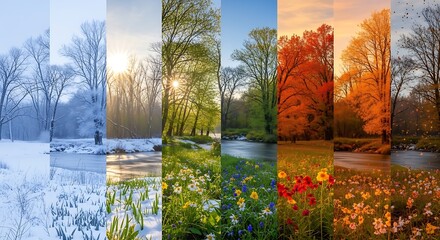 Diverse seasonal landscapes winter spring summer and autumn transitions