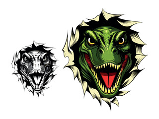 Angry Dinosaur Head Breaking Through Wall Illustration