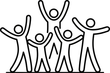 Celebration people group vector illustration happy team cheering success line art design