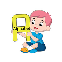 Kid Learning Alphabet Letter A Vector Art