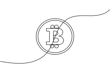 Bitcoin continuous one line drawing minimalist style cryptocurrency symbol illustration