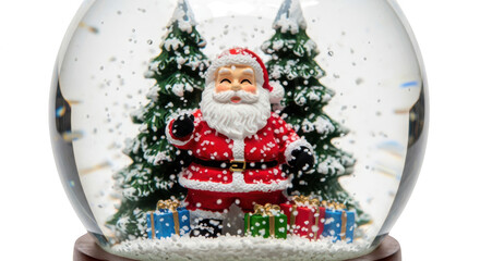 Christmas snow globe with santa claus isolated on transparent background, festive decor