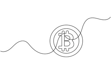 Bitcoin continuous one line drawing minimalist style cryptocurrency symbol illustration