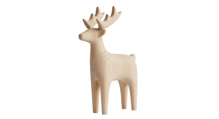 Wooden deer figurine isolated on transparent background, a charming christmas decor