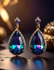 Elegant pair of gold earrings with shimmering teardrop gemstones
