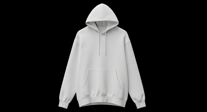 White hooded sweatshirt displayed against a stark black background