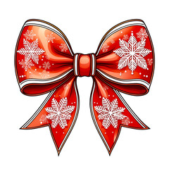 Red Christmas Bow with Snowflakes | Festive Winter PNG Clipart