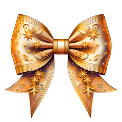 Golden Christmas Bow with Stars | Elegant Holiday PNG Clipart