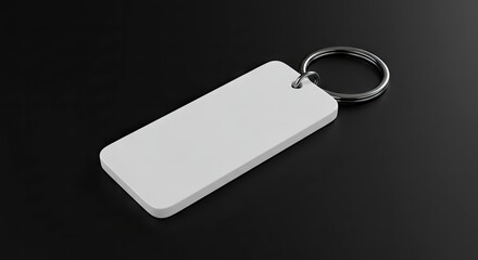 Fototapeta premium White keychain with a silver ring on a dark gray surface