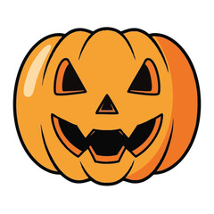 Bright orange carved pumpkin icon with a joyful face, perfect for fall decor, stickers, and cards
