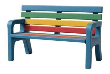 Colorful recycled plastic bench, providing a vibrant and eco-friendly choice for parks.