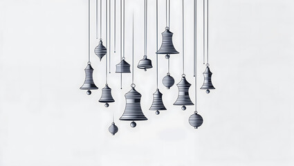 Flat illustration of Christmas chimes, intricate details, elegant lines, subtle shading, bold colors, precise shapes, minimalist, clean background, festive, eye-catching composition generative AI