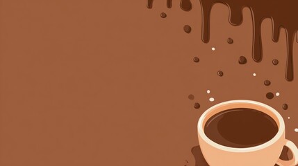 Obraz premium Chocolate Drip Coffee Cup Illustration with Brown Background and Splatters