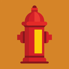 Isolated Red Fire Hydrant Cartoon Style Illustration on Orange Background