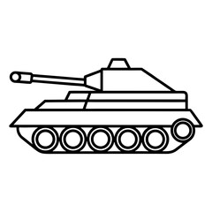 Outline drawing of a military tank vector image for graphic design and coloring page projects