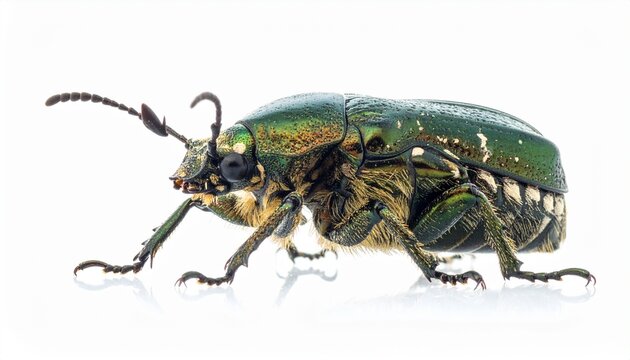 Bark beetle, big greenish beetle on white background (Latin name Selatosomus gravidus