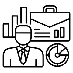 Professional Businessman with Business Analytics and Data Charts Outline Icon