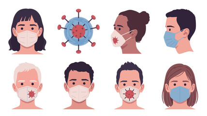 Set of funny cartoon people faces vector illustration with different expressions and hair design