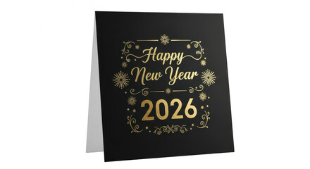 Elegant happy new year 2026 greeting card isolated on transparent background