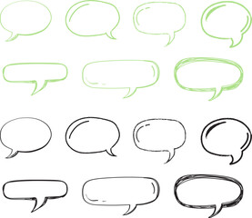 Hand drawn speech bubbles in various styles and colors for communication and design projects use