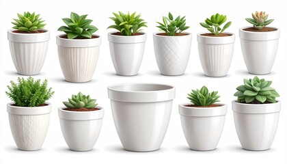 Obraz premium Vector set of realistic white ceramic flower pots isolated on white background. 