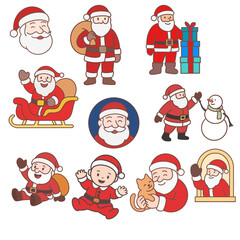 Cute Santa Claus Illustration Set – Christmas Holiday and Winter Celebration Concept