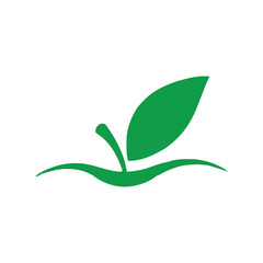 Green leaf icon growing from abstract water wave symbolizing nature health growth and organic products vector