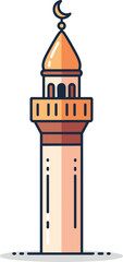 Obraz premium Stylized Islamic mosque minaret with crescent moon icon