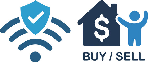 Buy and Sell Icon Set — Real Estate, E-Commerce, and Online Security Vector Illustration. Resize and Editable, EPS 10.