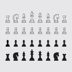 Minimal Chess Piece Icons Set: White and Black Silhouette Figures for Design and Branding