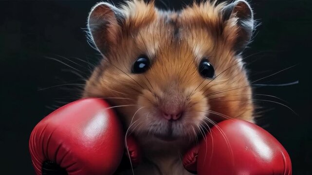A funny hamster wearing red boxing gloves. Useful for entertaining articles, children's books, postcard design, advertising pet products, and decorating blogs about pets.
