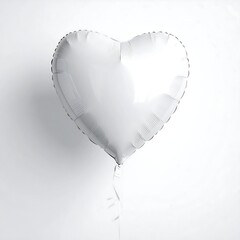 A floating, white, heart-shaped balloon against a white background