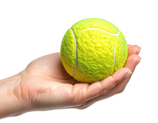 Hand cradles bright yellow tennis ball against a stark black background
