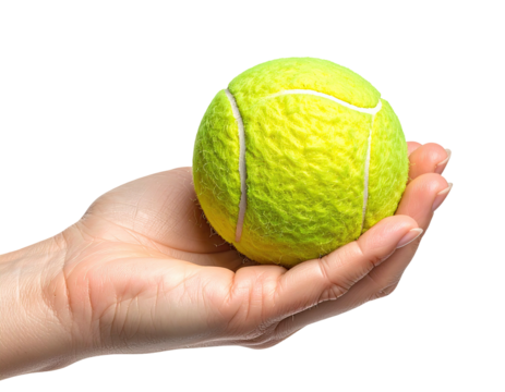 Hand cradles bright yellow tennis ball against a stark black background