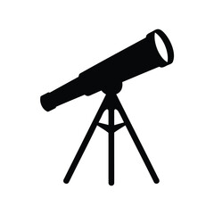 Black and white silhouette of a telescope on a tripod stand