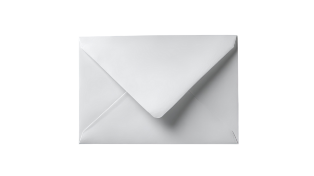 A simple white envelope mockup with a blank card showing minimalist stationery design, clean correspondence layout and paper branding concept isolated on white background
