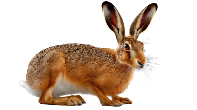 Alert Hare in the Frame: An alert hare, with long ears and watchful eyes, pauses mid-motion, embodying agility, alertness, and nature's grace.