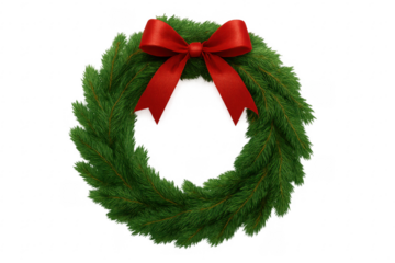 Wreath with red bow, christmas decoration transparent background