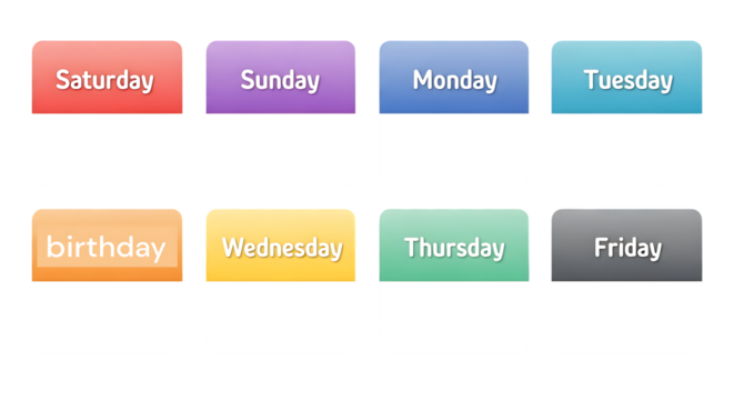 Colorful Weekday and Event Labels Set – Gradient Buttons for Calendar or Planner Design
