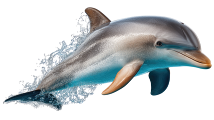 Dolphin in Action: A sleek dolphin gracefully leaps through the air, framed against a clean backdrop, capturing the essence of marine wildlife and its natural behavior.