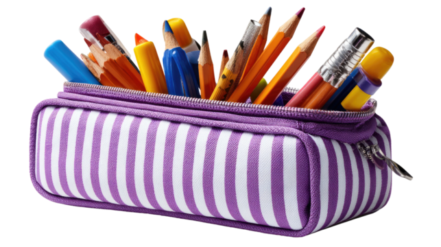 Pencil Case Essentials: A vibrant pencil case filled with essential stationery items, capturing the tools of creativity, learning, and expression.