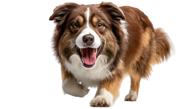 Energetic Border Collie: A lively border collie, showcasing its vibrant brown and white coat, is captured mid-action, its playful expression radiating joy and vitality.