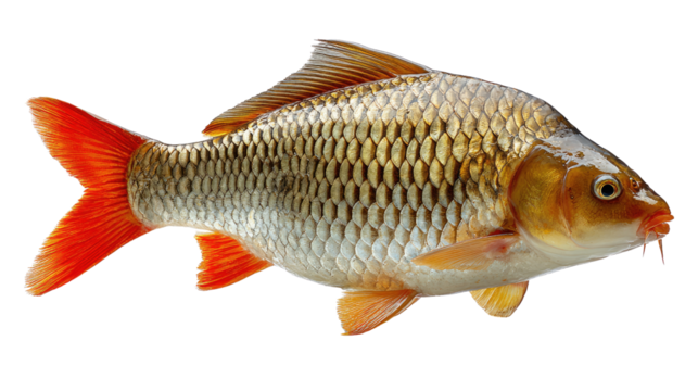 Koi Fish in Water: An elegant koi fish, with its scales and vibrant fins, glides gracefully through the serene, clear water, showcasing its natural beauty. - Powered by Adobe