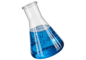 Blue Chemical Liquid in Erlenmeyer Flask on Transparent Background