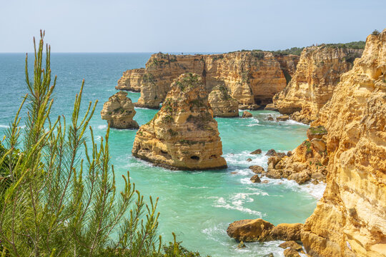 Cliffs and ocean near Praia da Marinhain Portugal