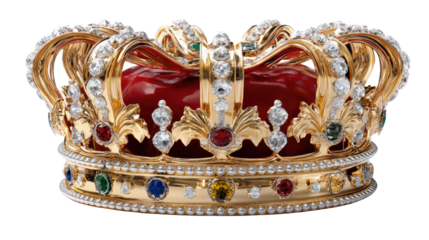 Royal Radiance: A regal crown, adorned with radiant gemstones and golden accents, rests majestically, emanating opulence and power.