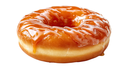 Golden Glaze Donut: A close-up view presents a single glazed donut, highlighting its irresistible texture and enticing appearance. Its golden-brown hue and glistening glaze are sure to entice. 