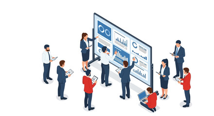 Fototapeta premium Business Team Analyzing Data on Large Screen.